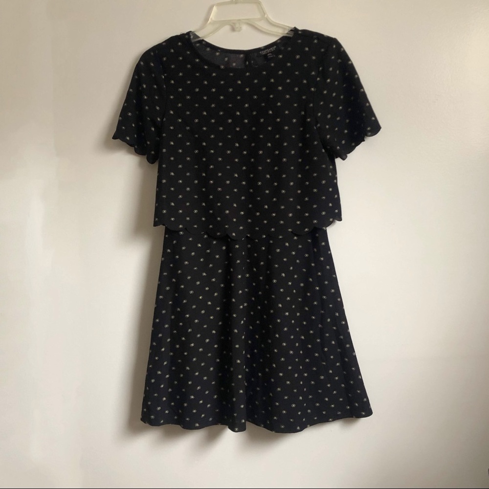 Topshop Black Daisy Scalloped Layered Dress